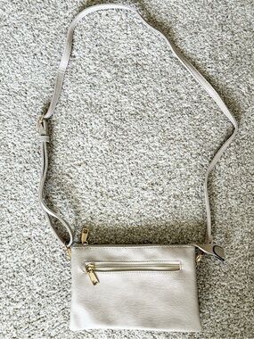 Neutral Leather Crossbody Bag - Beige removable strap